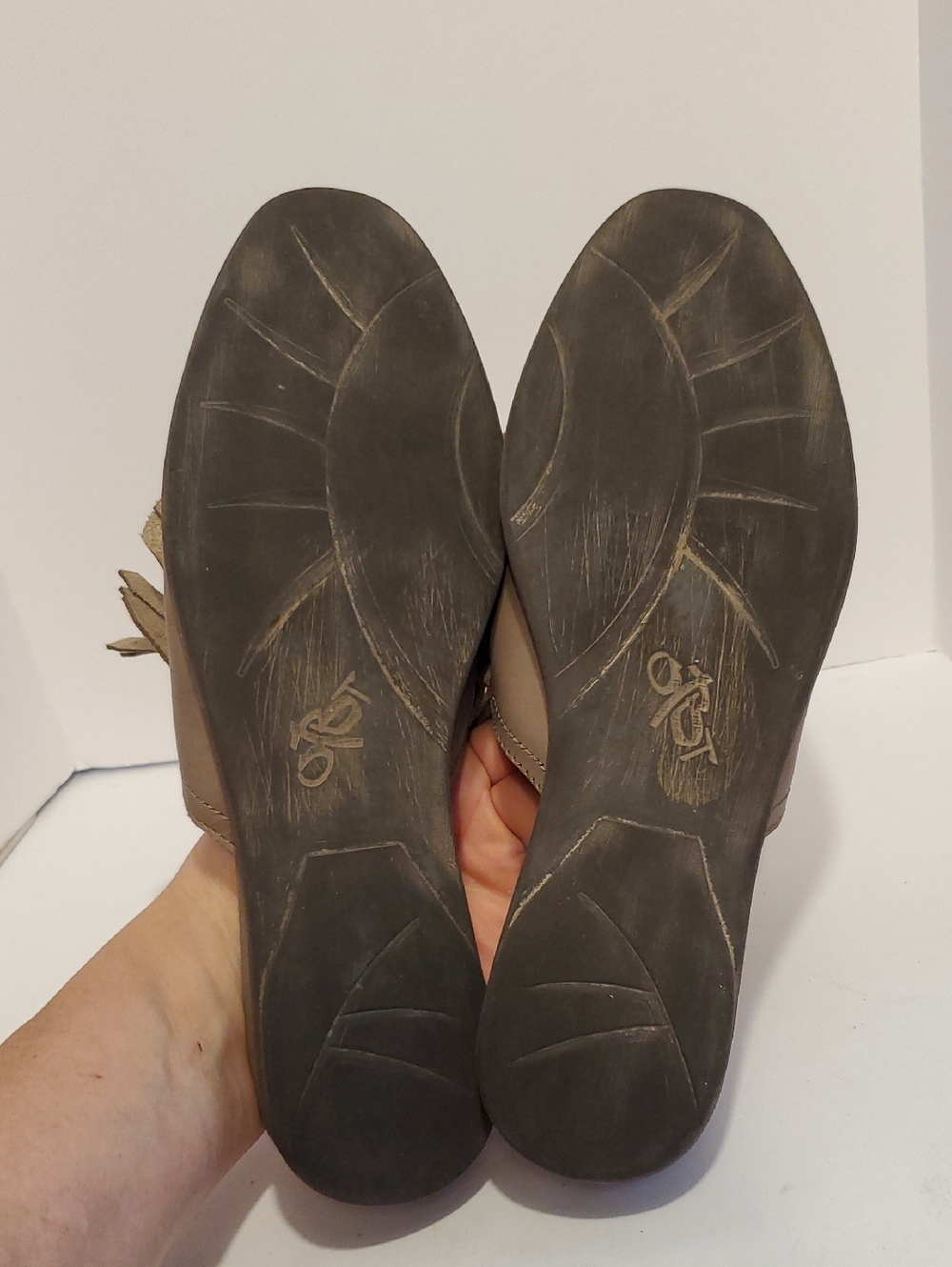 OTBT Gleam Leather Fringe Mules In Taupe Size 7.5M - Picture 10 of 11